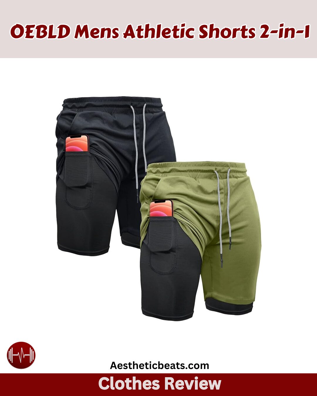 OEBLD Mens Athletic Shorts 2-in-1